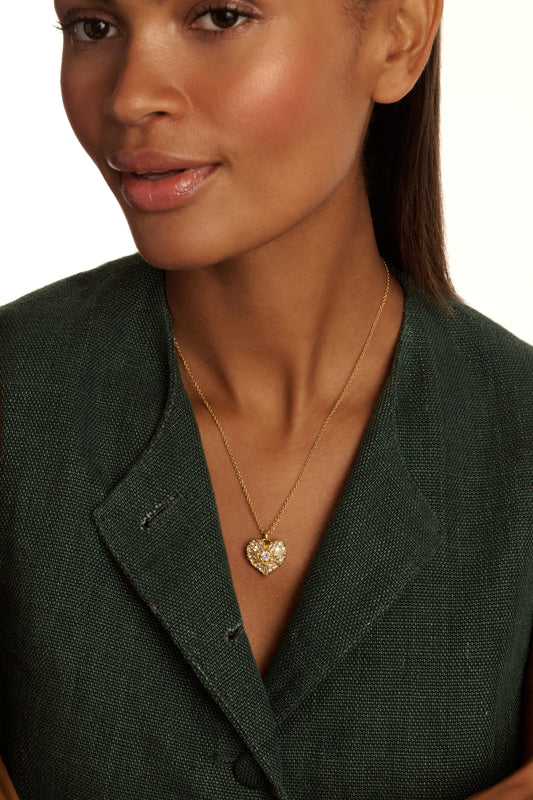 Crystal Cluster Heart Locket Pendant Necklace