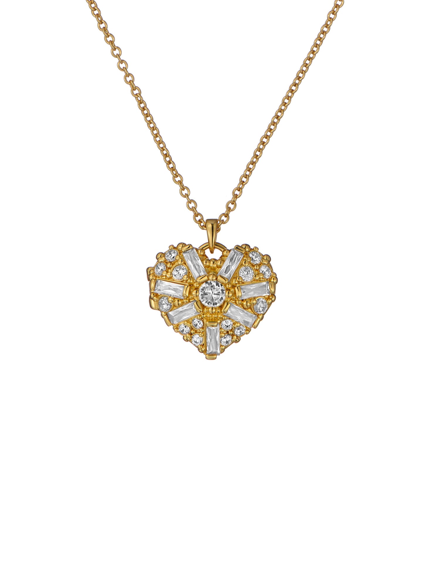 Crystal Cluster Heart Locket Pendant Necklace