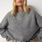 Chunky crew neck rib jumper in grey